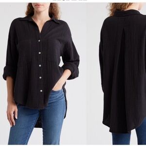 Topshop Oversized Cotton Gauze Button-Down Shirt